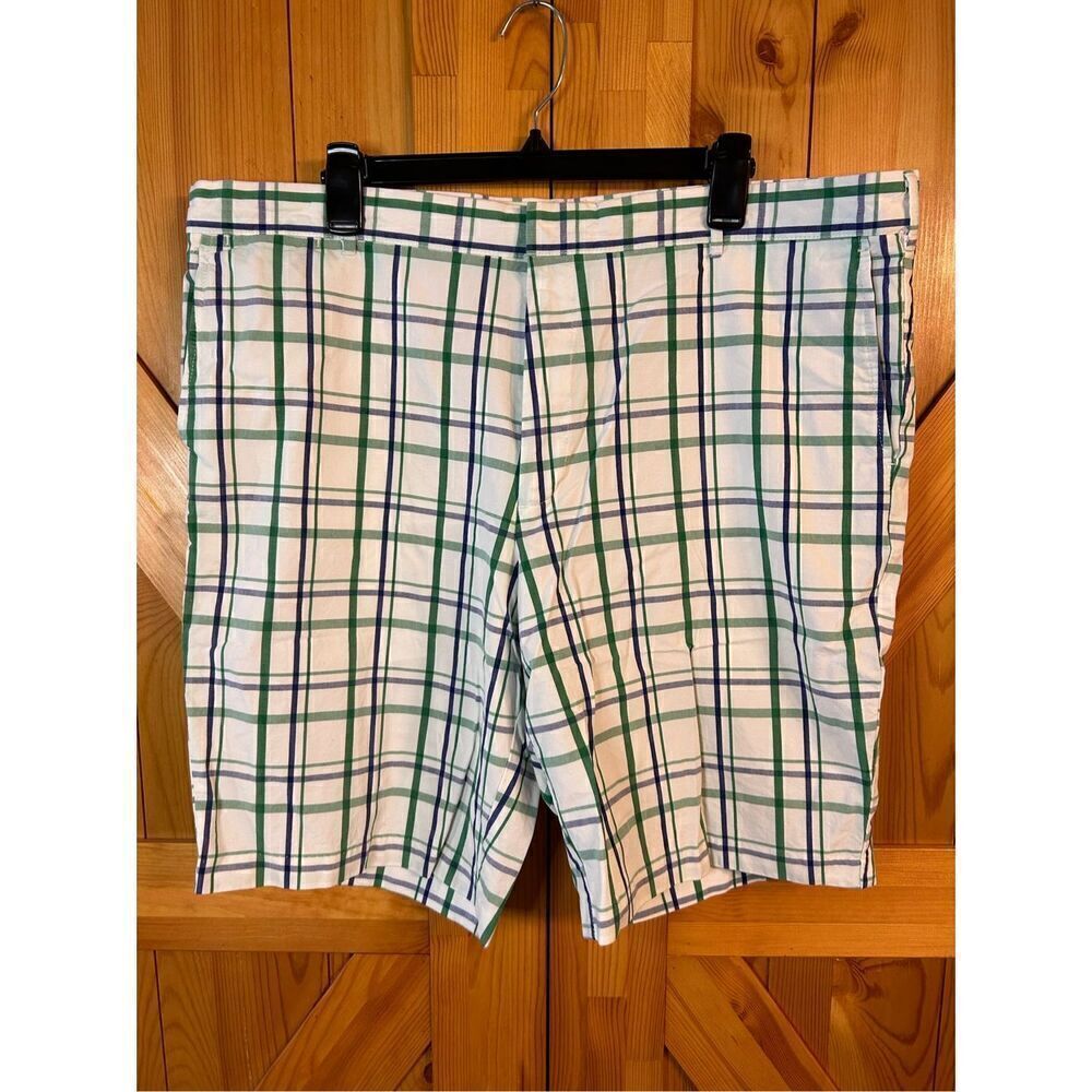 Dockers Khaki Diem Chino Shorts Men's Size 40 Blue green Plaid Pockets 100% Cott